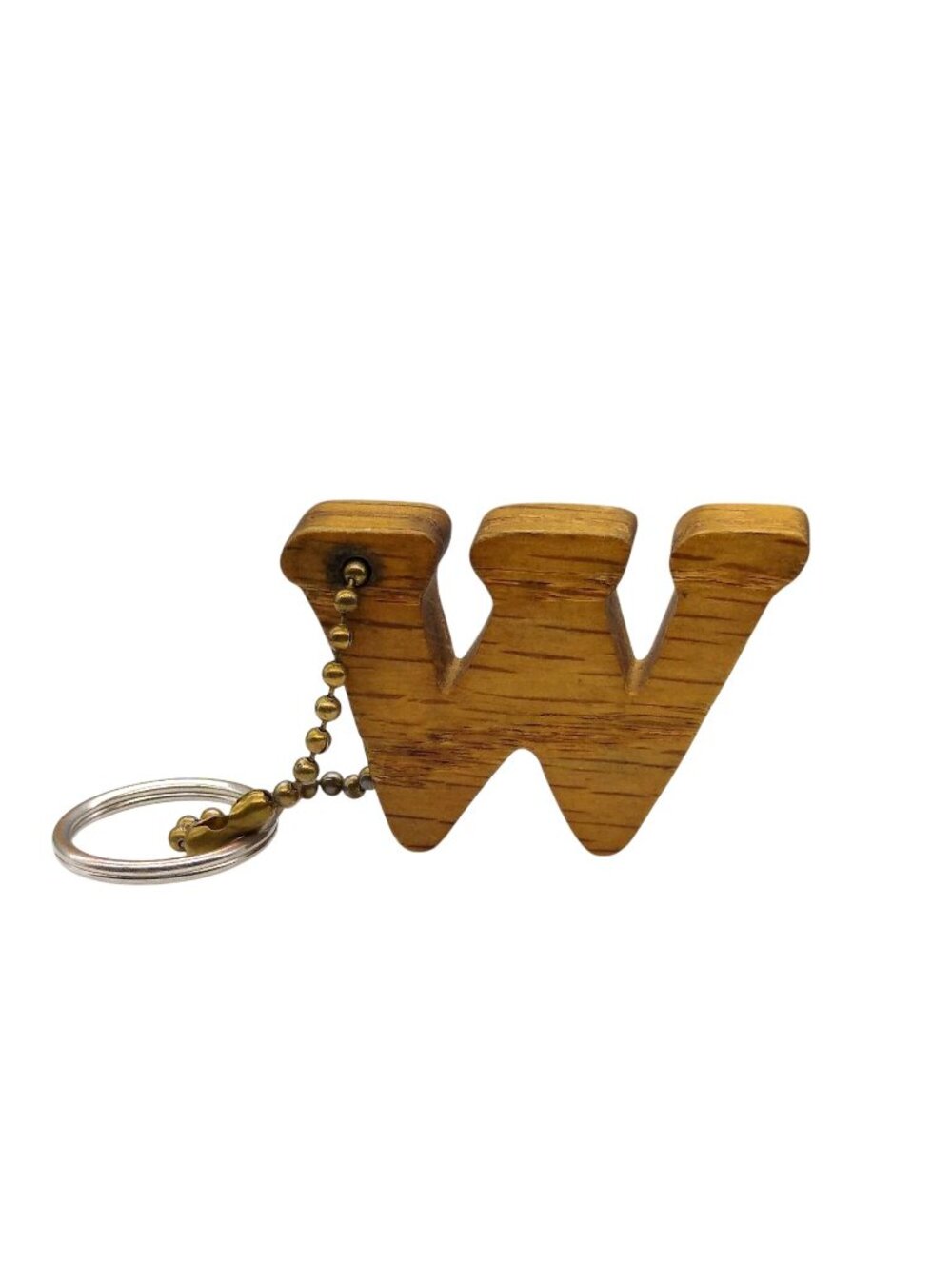 Vintage Initial W or M Keychain Fob, Carved Wood Letter